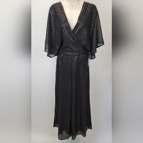 MODCLOTH TWINKLE LIKE STARLIGHT BLACK SEQUIN WIDE LEG JUMPSUIT size small